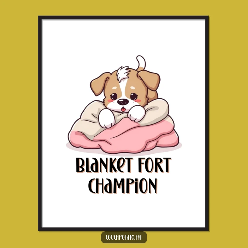 Funny Energetic Puppy Blanket Dive Poster - Playful Dog Wall Art