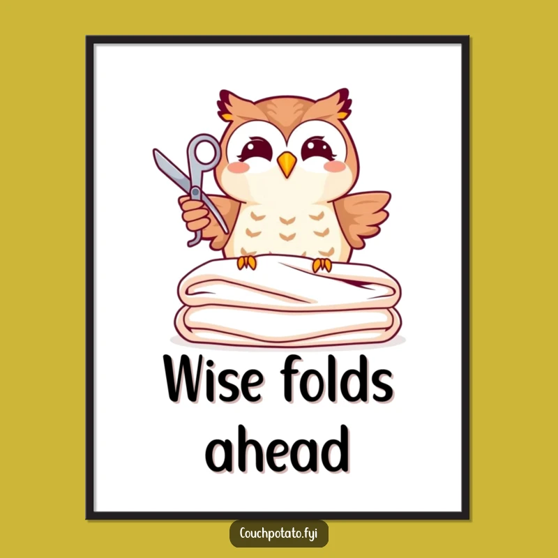 Funny Joyful Owl Sewing Poster: Whimsical Owl Crafting Wall Decor