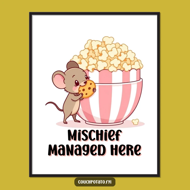 Funny Mouse Popcorn Heist Poster - Mischievous Character Wall Art