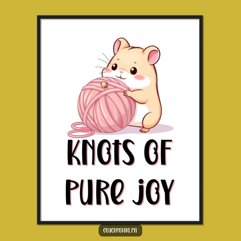 Funny Playful Hamster Yarn Poster: Whimsical Hamster Crafting Wall Decor