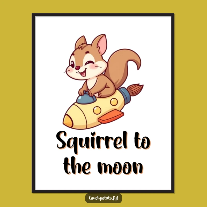 Funny Squirrel Rocket Poster: Fearless Art Print, Perfect Gift