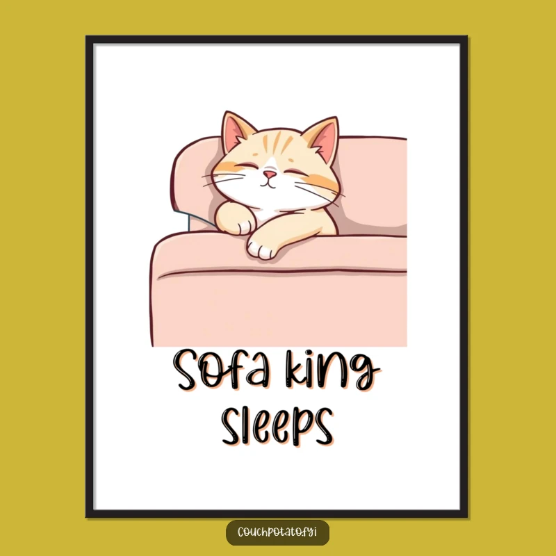 Funny Content Cat Sofa Nap Poster - Relaxed Pet Wall Art