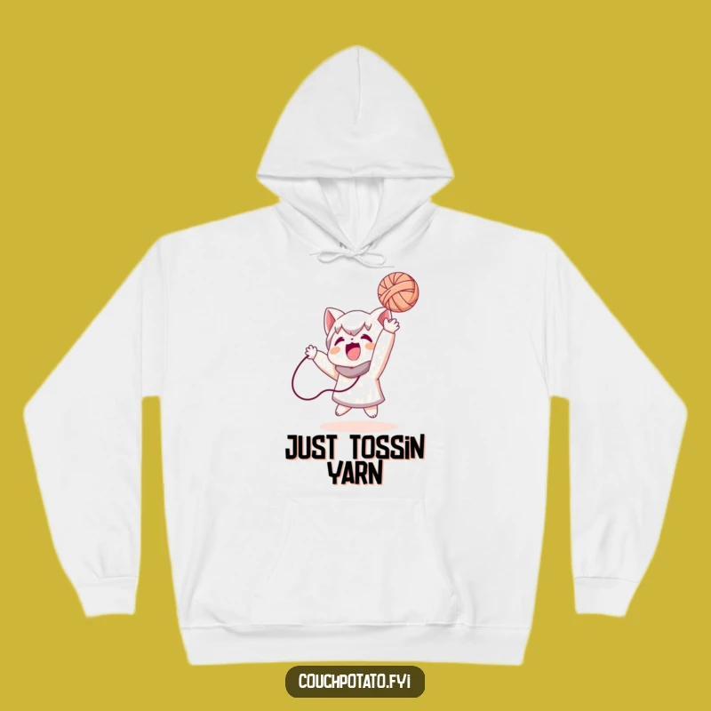 Cozy Funny Yarn Toss Hoodie: Warm Character Design, Perfect Gift for Yarn Lovers