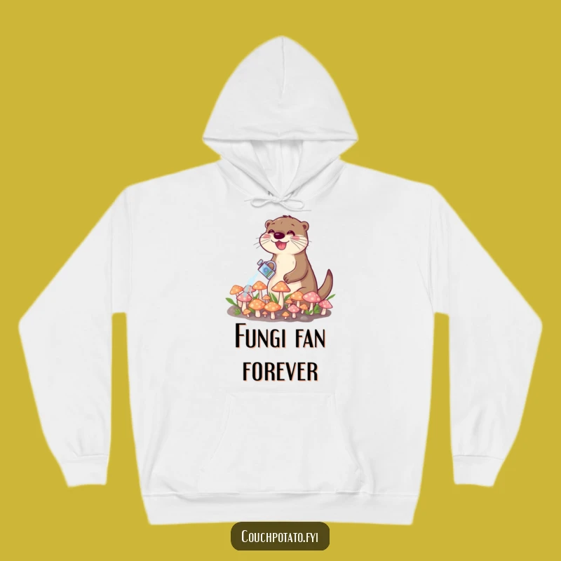 Funny Otter Watering Mushrooms Hoodie: Cozy & Cute Woodland Gift For Friends