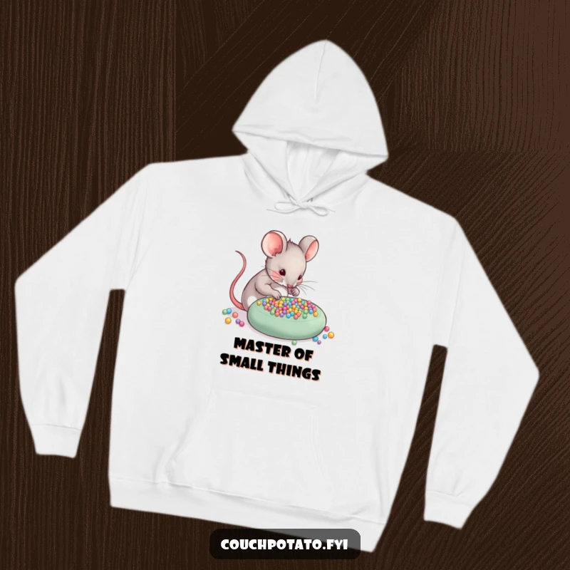 Funny Mouse Hoodie: A skilled mouse meticulously arranges tiny beads onto a craft project, showcasing its dedication to detail.