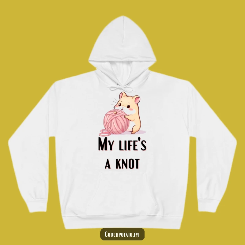 Funny Playful Hamster Yarn Hoodie: Cozy & Whimsical Hamster Crafting Sweatshirt