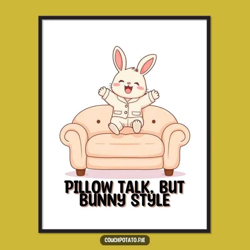 Free Printable Bunny Wall Art: Fluffy Pajama Leap Funny Downloadable Decor Gift
