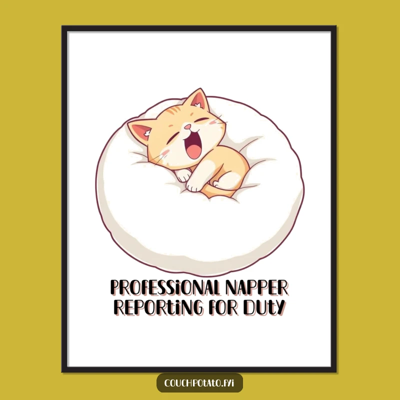 Free Printable Funny Cat Wall Art - Sleepy Yawning Kitty Downloadable Decor