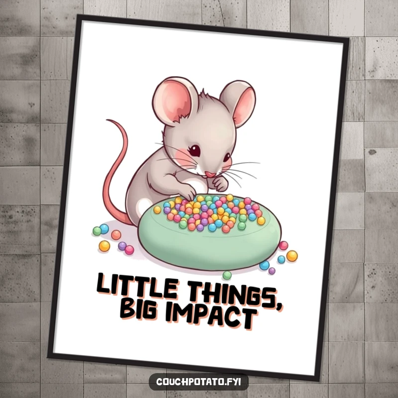 Funny Free Printable Wall Art: Skilled mouse meticulously arranging tiny beads onto a craft project, full of detail.