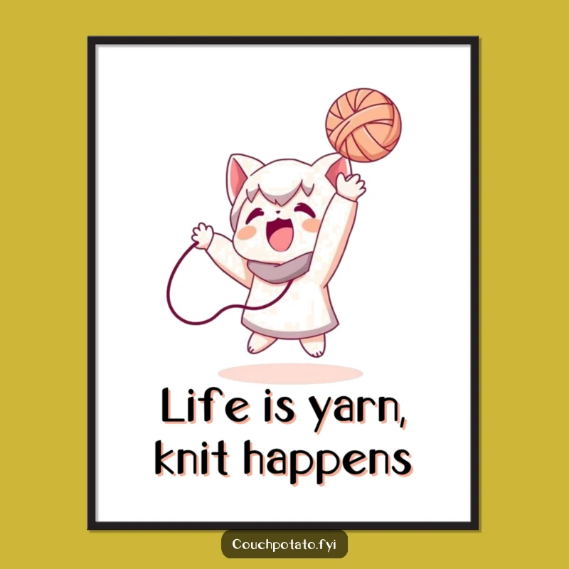 Free Printable Wall Art: Funny Yarn Toss Character Humorous DIY Decor Download