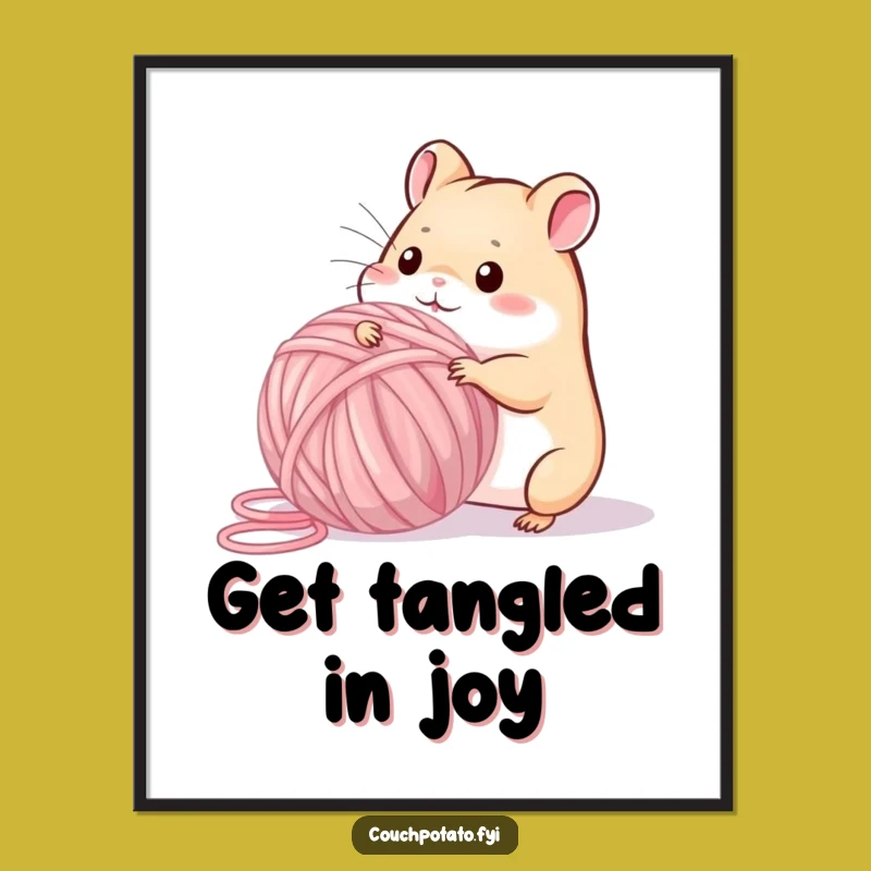 Free Printable Wall Art: Playful Hamster Yarn Ball - Funny Decor