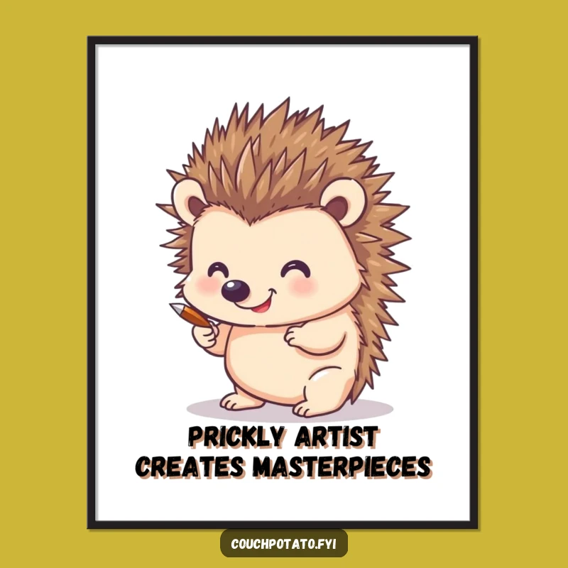 Funny Free Printable Wall Art: Adorable Hedgehog Artist for Quirky Home Decor