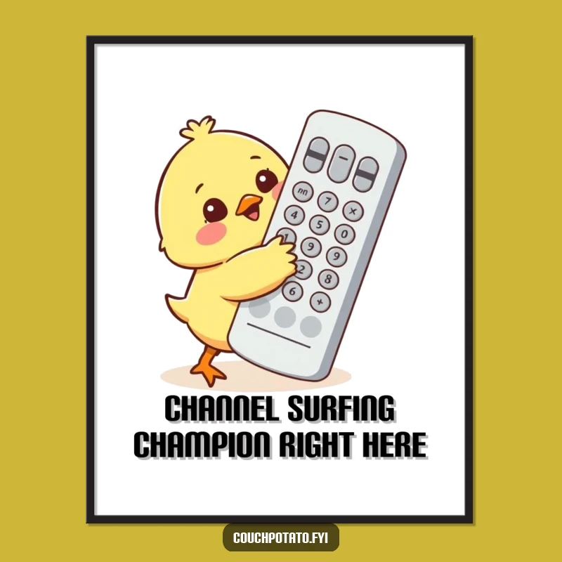 Funny Free Printable Wall Art: Chick Hugs Giant Remote, Downloadable Decor
