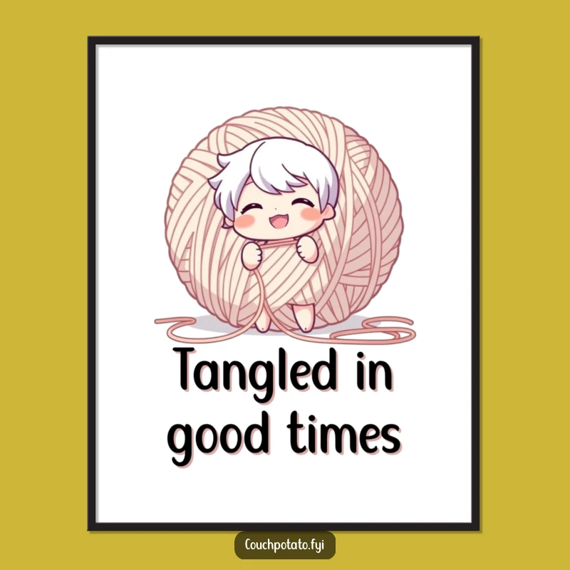 Funny Free Printable Wall Art: Grinning Yarn Puller, Whimsical Character Downloadable Decor