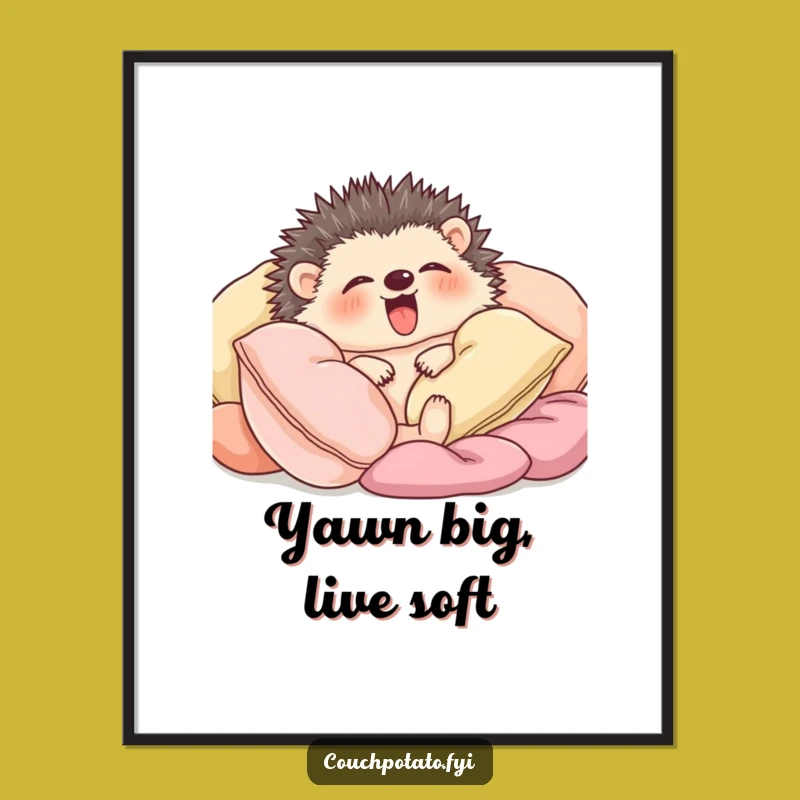 Funny Free Printable Wall Art: Yawning Hedgehog, Cozy Cute Downloadable Decor