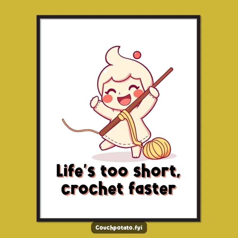 Funny Free Printable Wall Art: Happy Crocheter Swinging Hook, Quirky DIY Decor