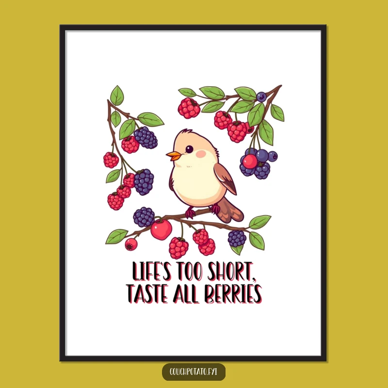 Funny Free Printable Wall Art: Adorable Bird Berry Tasting for Whimsical Home Decor