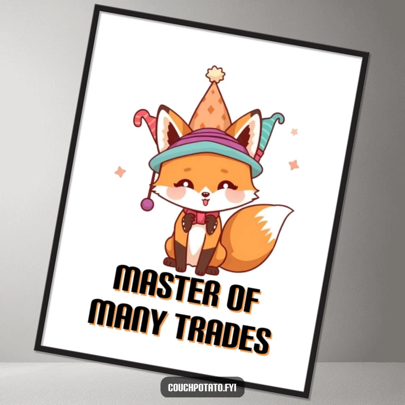 Funny Free Printable Wall Art: A playful fox hilariously wearing an assortment of hats, a quirky and amusing artwork.