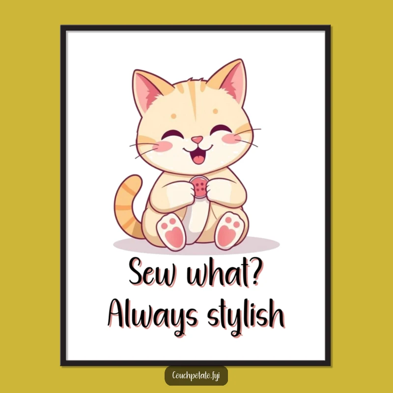 Free Printable Cat Sewing Wall Art - Funny Downloadable Art for a Charming Home Decor
