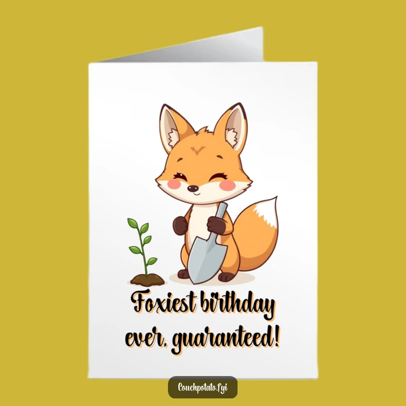 Free Printable Birthday Card: Proud Fox Plants Fun, A Hilarious Downloadable Gift!