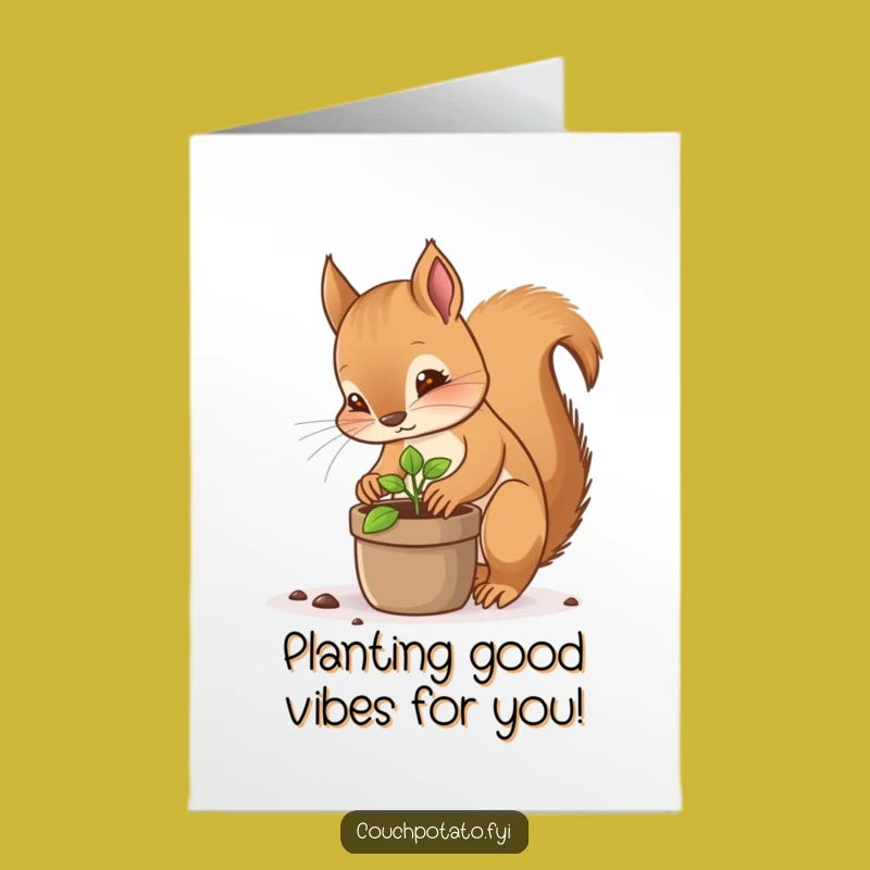 Free Printable Birthday Card: Focused Squirrel Plants Fun, A Hilarious Downloadable Gift!