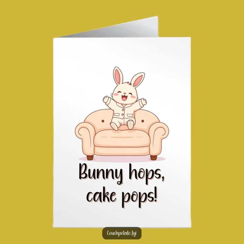 Free Printable Bunny Birthday Card: Fluffy Pajama Leap Funny Downloadable Gift