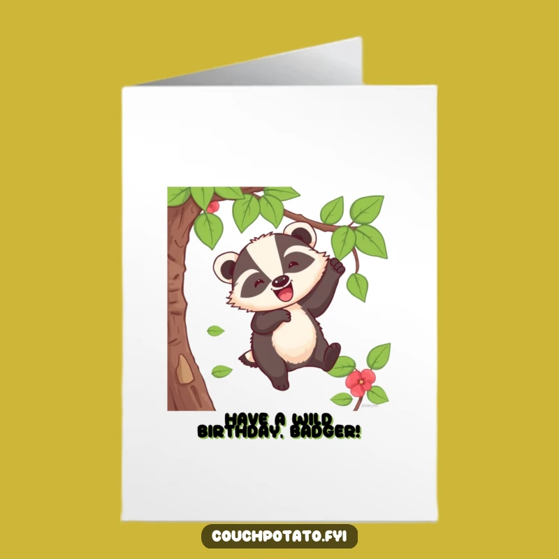 Free Printable Funny Birthday Card: Cheerful Badger Vine Swing
