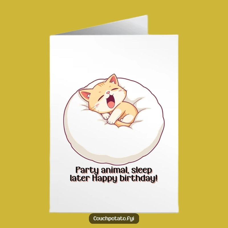 Free Printable Funny Cat Birthday Card - Sleepy Cat Yawning, Downloadable Humor