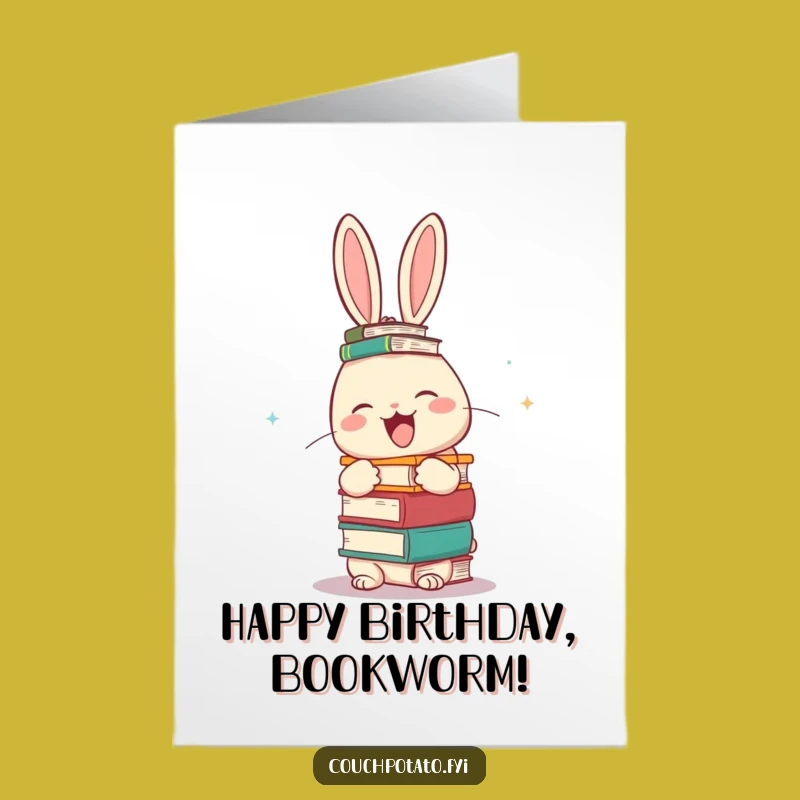 Free Printable Birthday Card: Rabbit Book Balance Funny Downloadable Gift
