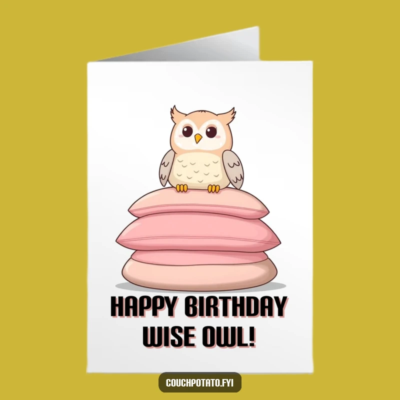 Free Printable Relaxed Owl Birthday Card: Cushion Comfort Digital Download Gift