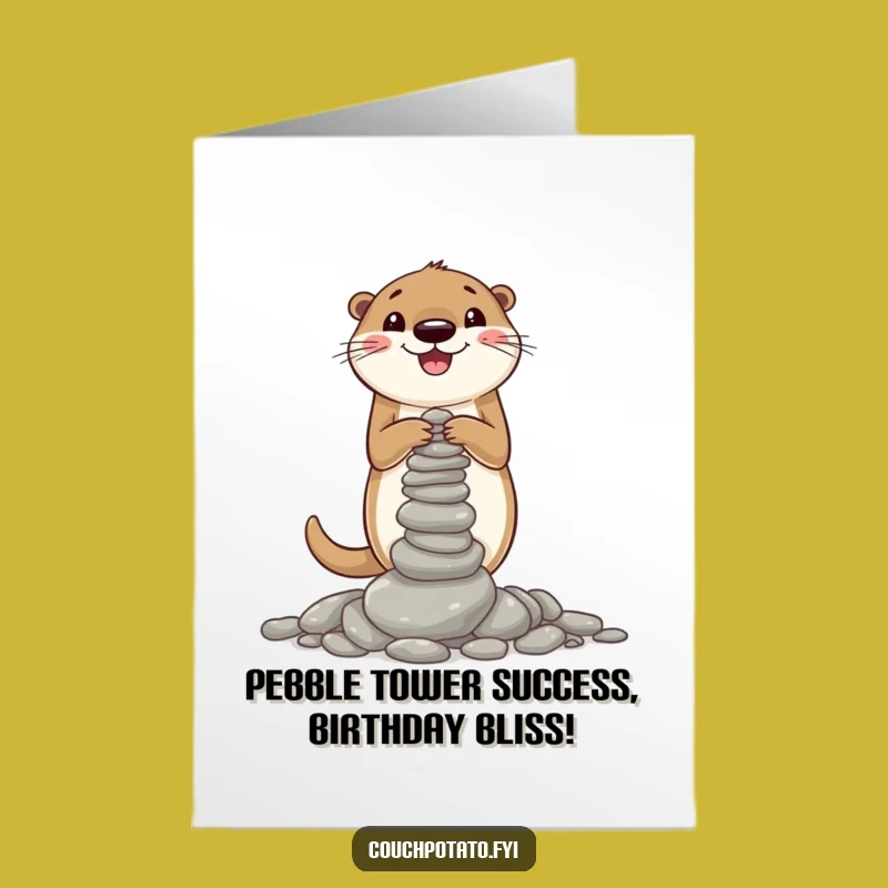 Free Printable Birthday Card: Funny Otter Pebble Tower for a Hilarious Downloadable Gift