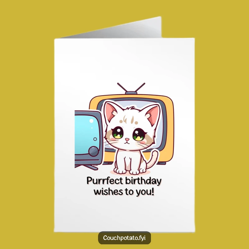 Free Printable Funny Kitten Birthday Card: TV Obsessed Feline, Hilarious DIY Downloadable Gift!