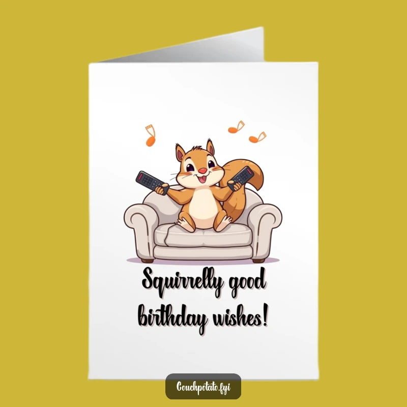 Funny Free Printable Squirrel Juggling Remotes Birthday Card - Downloadable DIY Gift