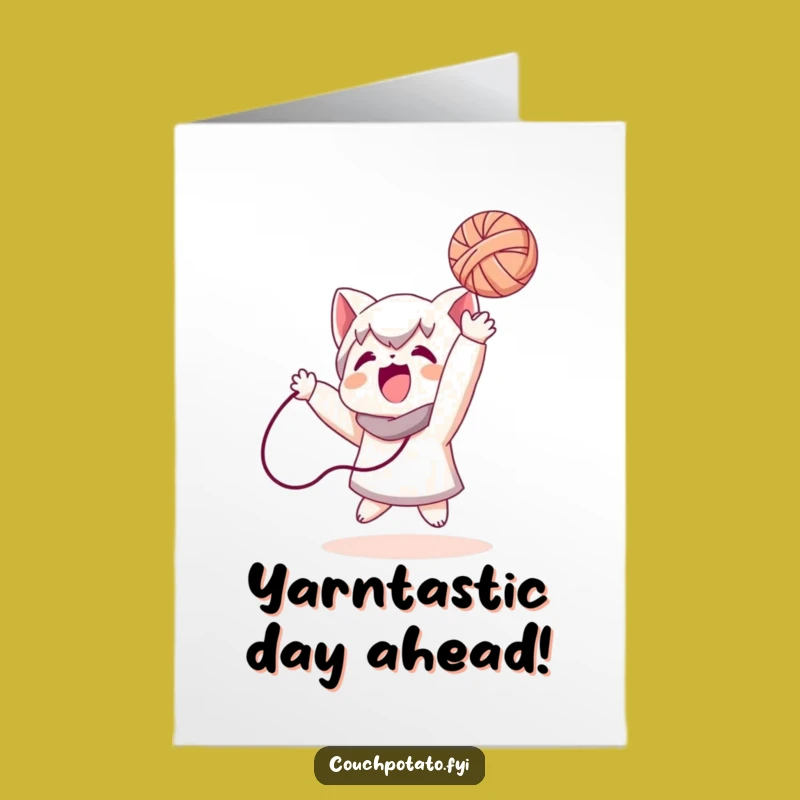 Free Printable Birthday Card: Funny Yarn Tossing Character DIY Gift Download