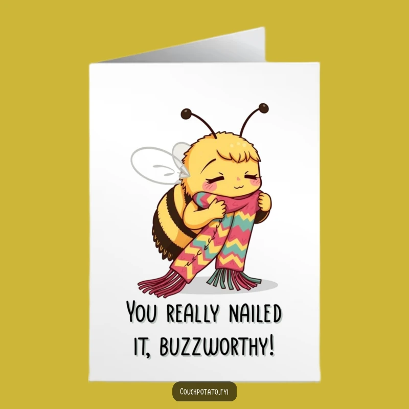 Free Printable Bee Knitting Congrats Card - Humorous Downloadable Art for Success Stories