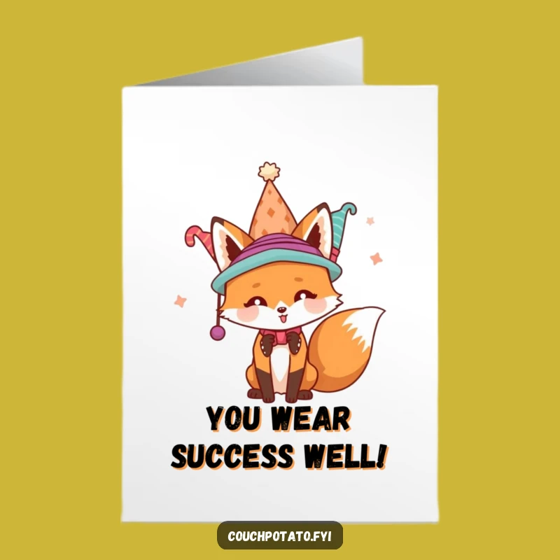 Free Printable Congrats Card: Fox With Hats Funny Downloadable Gift