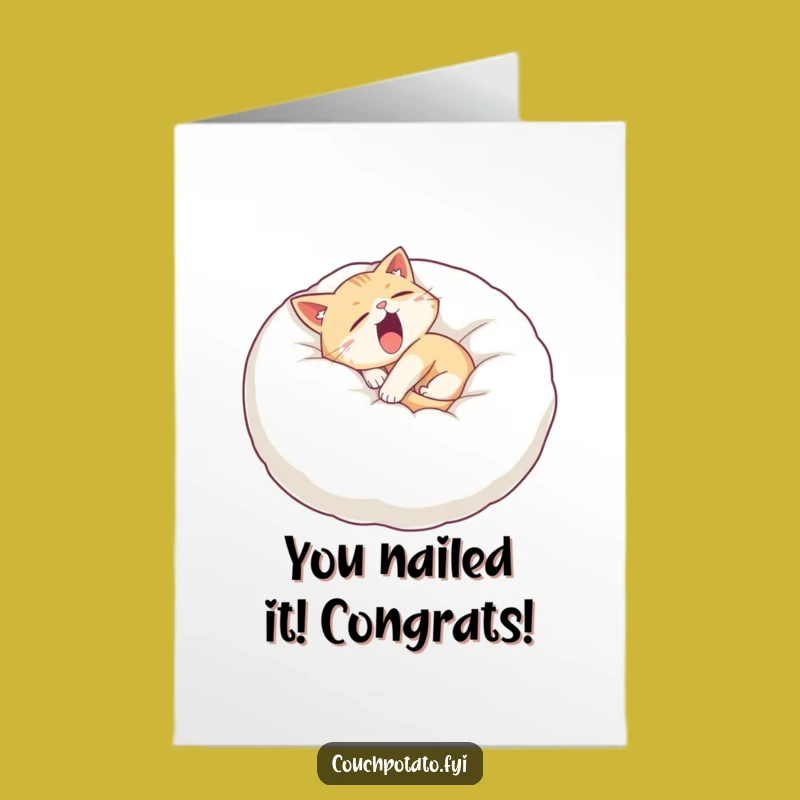 Free Printable Funny Cat Congrats Card - Sleepy Yawning Kitty, Instant Download