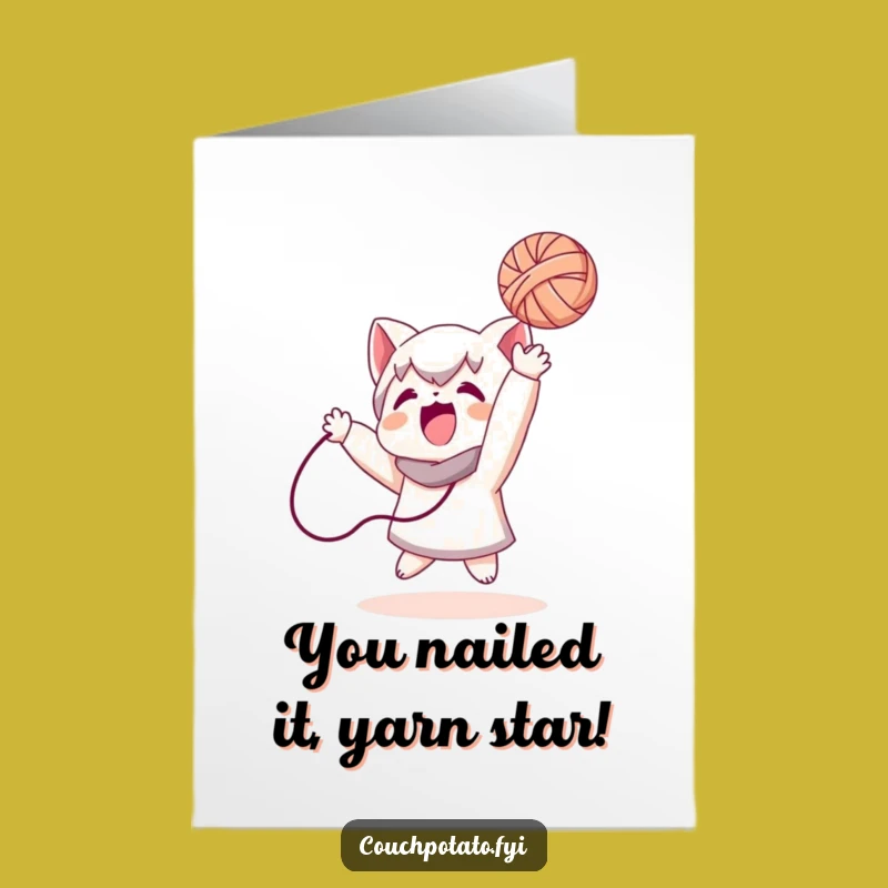 Free Printable Congrats Card: Humorous Yarn Toss Character DIY Celebration Download