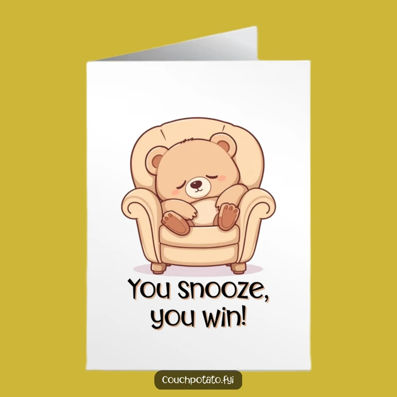 Free Printable Bear Congrats Card: Sleepy Cub Cozy Stretch Funny Downloadable Gift