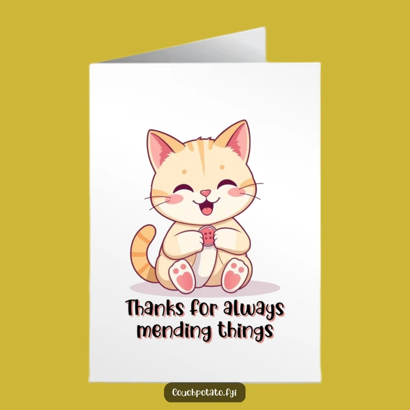 Free Printable Cat Sewing Thank You Card - Funny Downloadable Art for Grateful Gestures