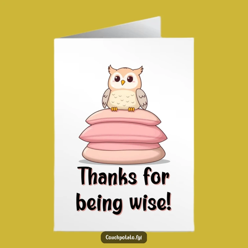 Free Printable Relaxed Owl Thank You Card: Cushioned Thanks Digital Download