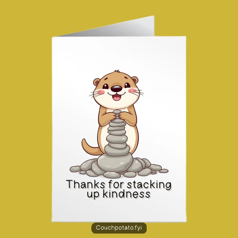 Free Printable Thank You Card: Funny Otter Pebble Tower for a Witty Downloadable Gift