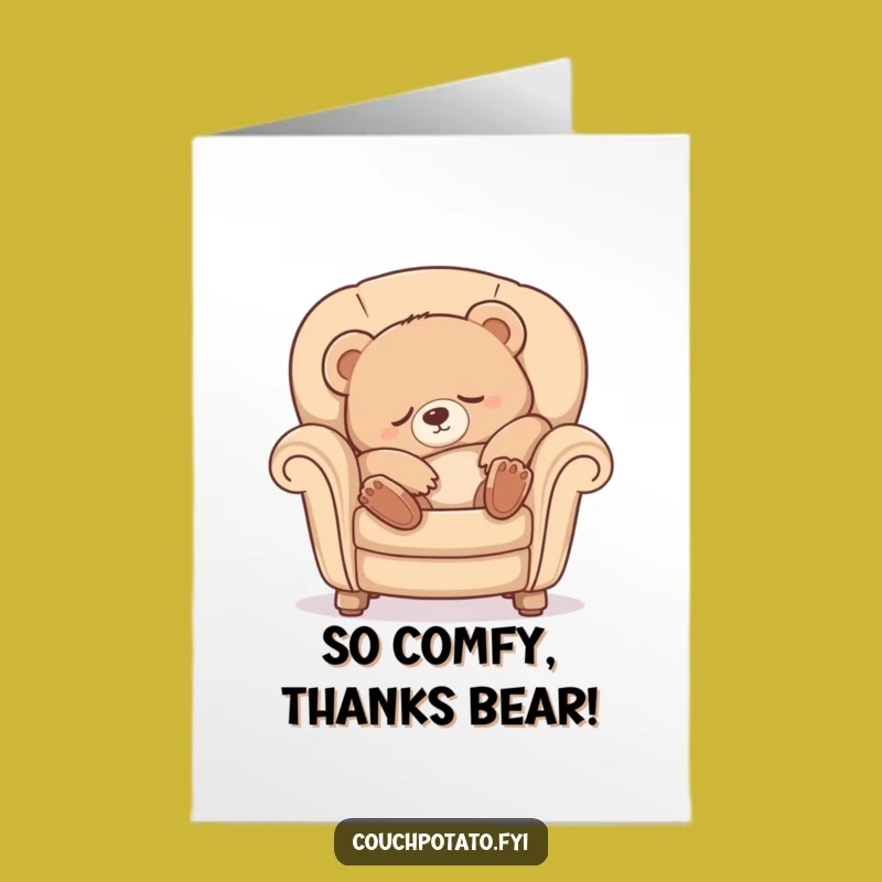 Free Printable Bear Thank You Card: Sleepy Cub Cozy Stretch Funny Downloadable Gift