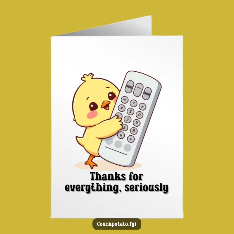 Free Printable Thank You Card: Chick Loves Remote, Funny Downloadable Gift