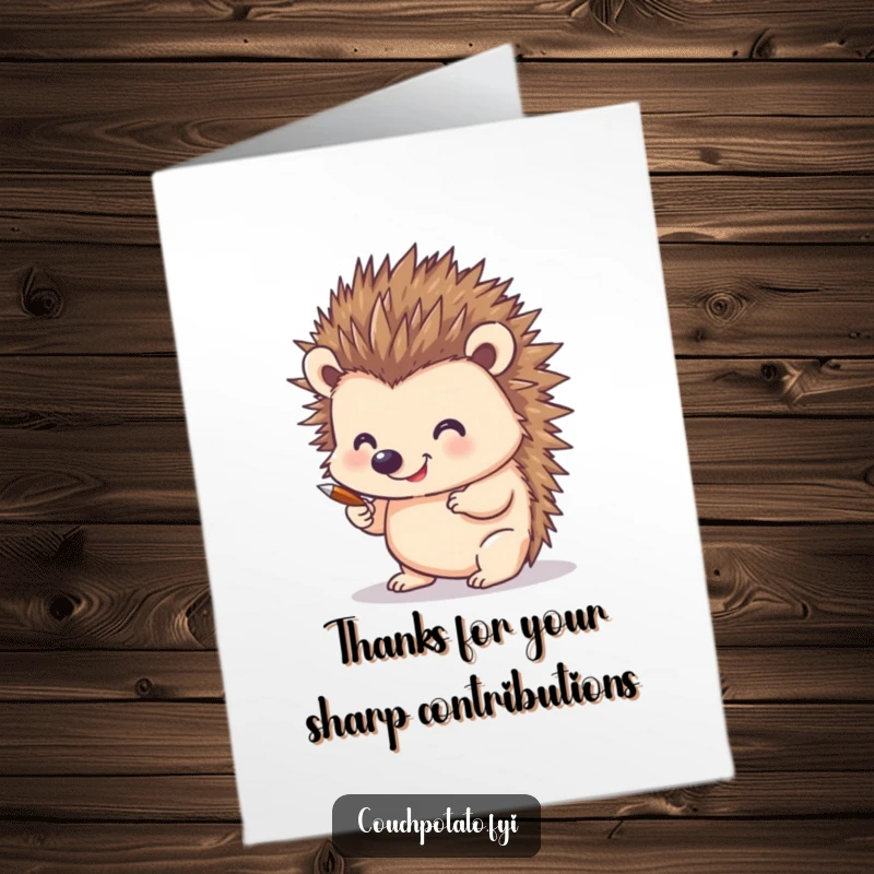 Funny Free Printable Thank You Card: Smiling hedgehog drawing with its quills, a quirky DIY gift idea.