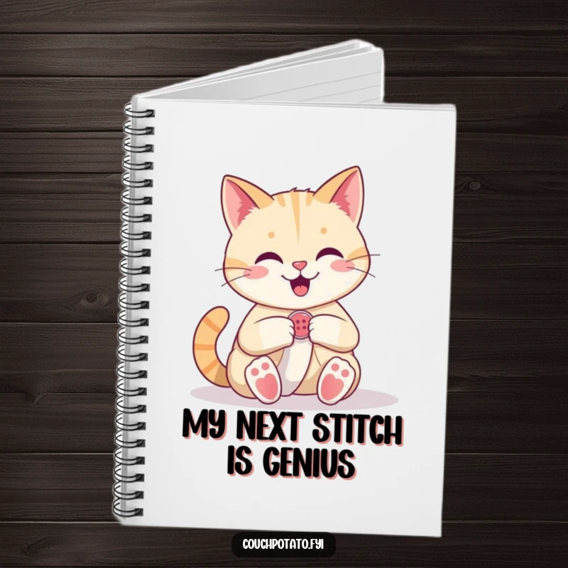 Funny Cat Notebook: A happy cat confidently sews a button onto fabric, ready to hold your sewing notes and ideas.
