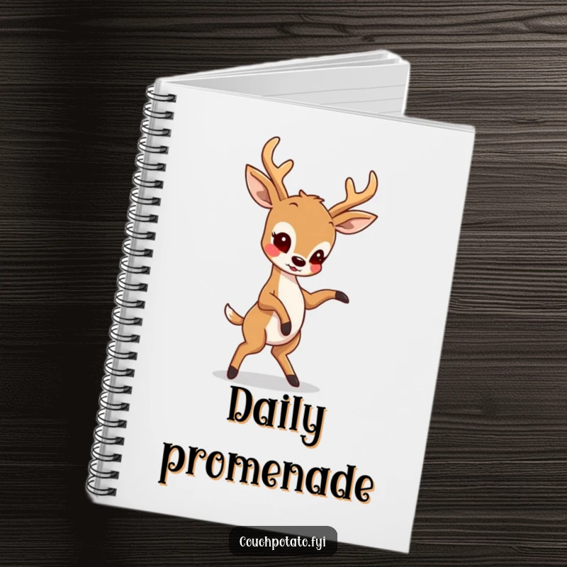 Funny notebook cover featuring a deer attempting a dynamic dance move, inspiring creativity and organization with its playful energy.