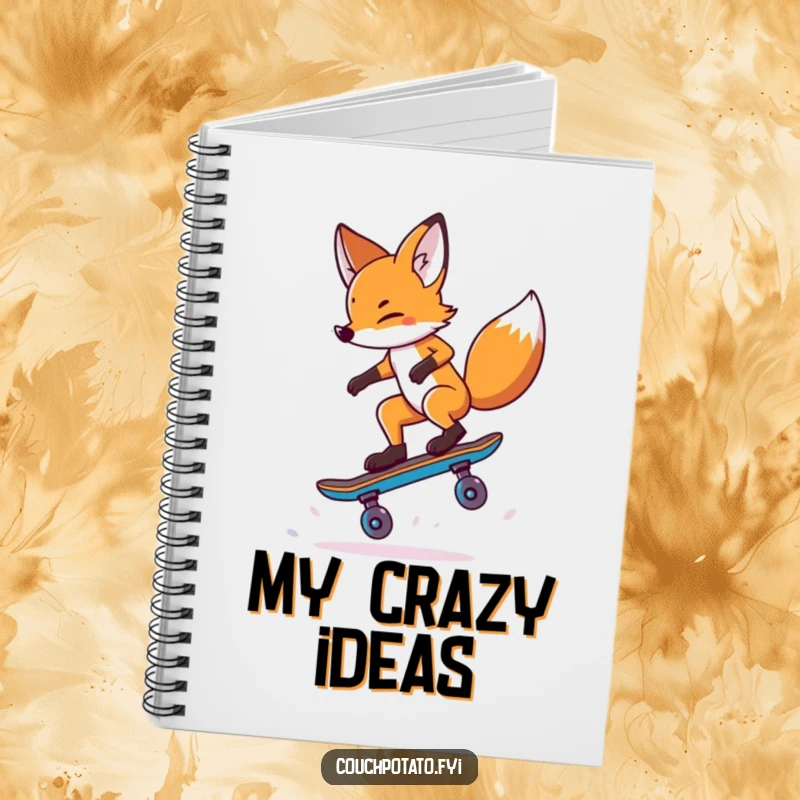 Funny Fox Notebook: A daring fox balances on a single skateboard wheel, performing a trick, inspiring bold note-taking.