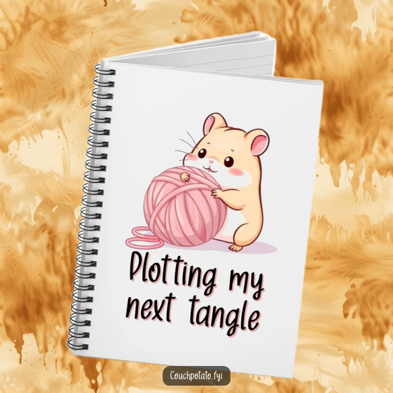 Funny playful hamster winding a giant ball of yarn, ideal for writing craft notes in this funny notebook.