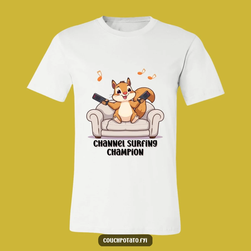 Funny Squirrel Remote Juggling T-Shirt: Hilarious Couch Potato Tee for Laughs